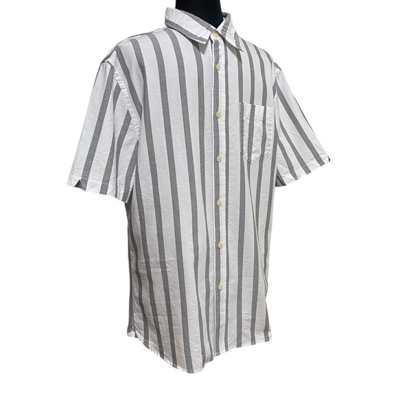 Jachs New York White Black Vertical Stripe Short Sleeve Shirt Size Medium - Picture 3 of 7